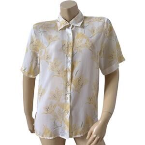 Bon Worth Petite XS Floral Sheer Button Up Blouse